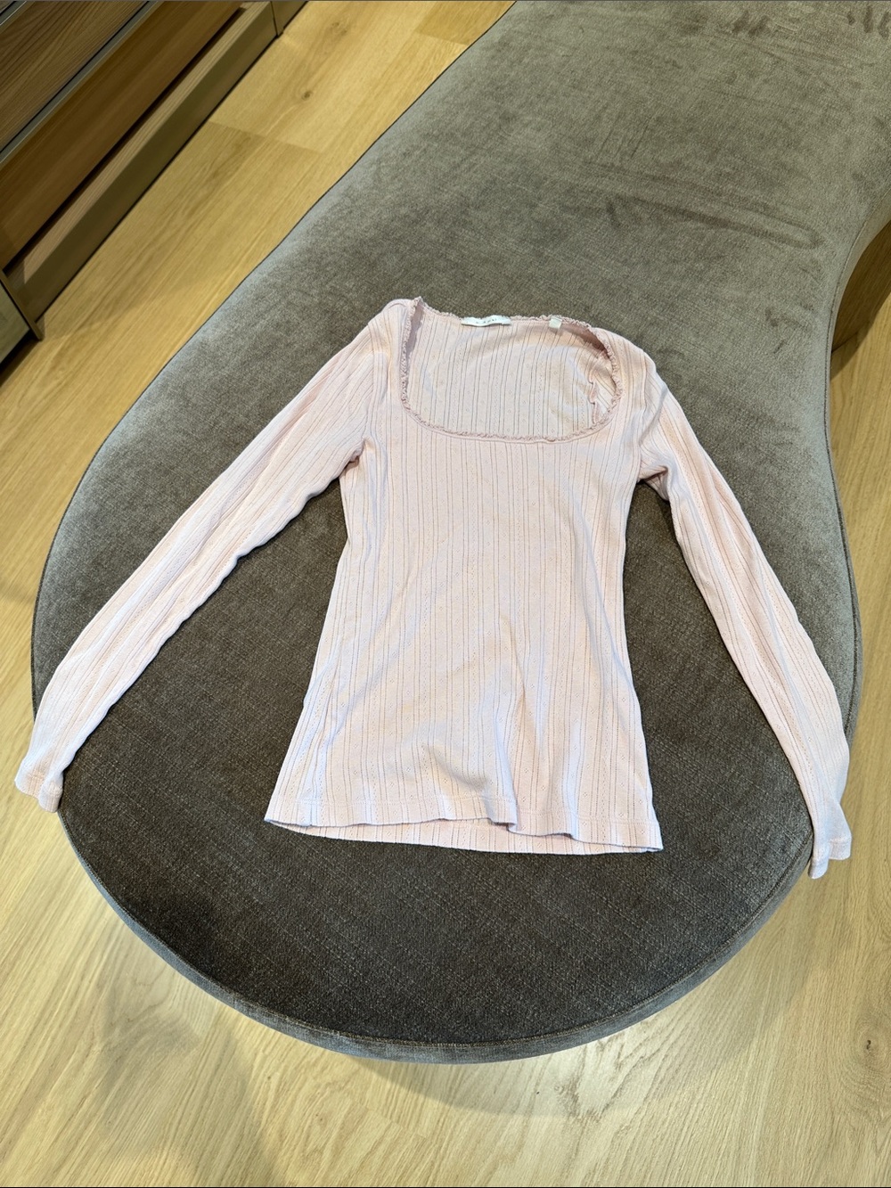 Doen Pale Pink Ribbed Square Neck Long Sleeve Top Romy EUC blush xs